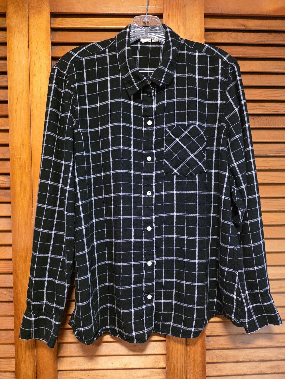 GAP Women’s XL Black White Windowpane Plaid Button Down Shirt Boyfriend EUC
